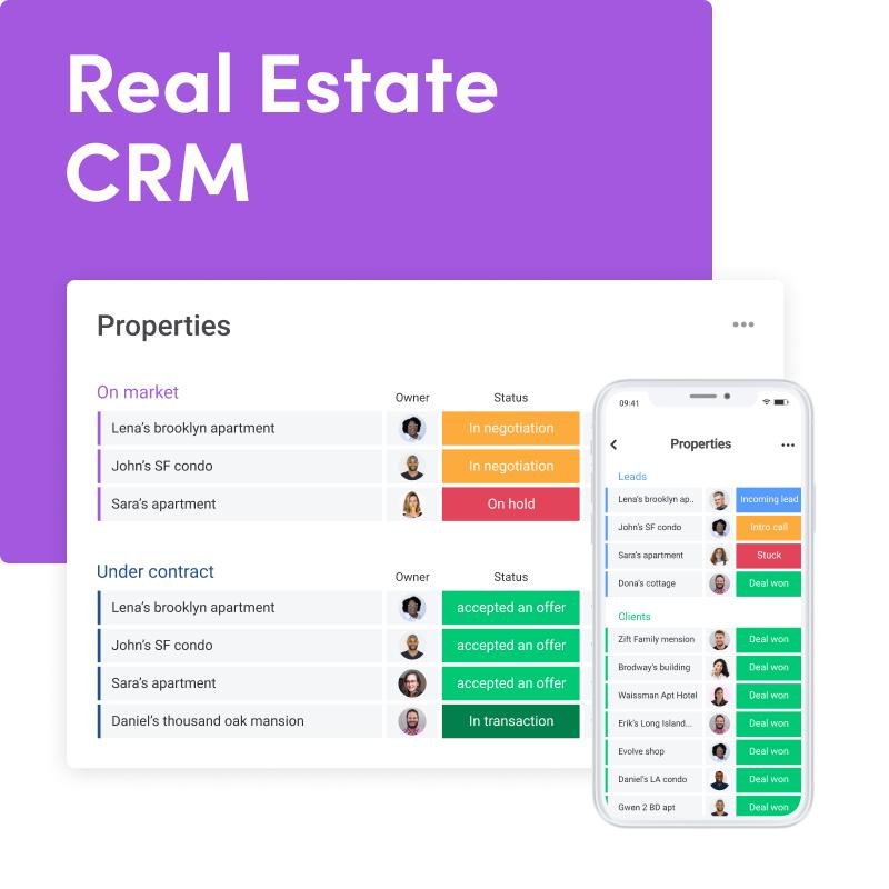 monday.com real estate CRM board built by Meta Lean